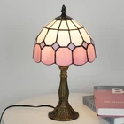 Vintage Tiffany Style Pink Stained Glass Table Lamp for Bedroom or Living Room
