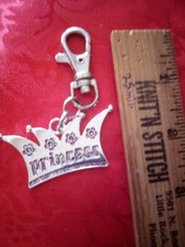 Princess Keychain Silver Tone Crown Purple Letters 2 1/2"