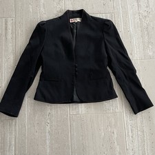 Vintage 80s Peabody House Black 100 Wool Blazer Jacket Puffed Shoulder Size 7/8