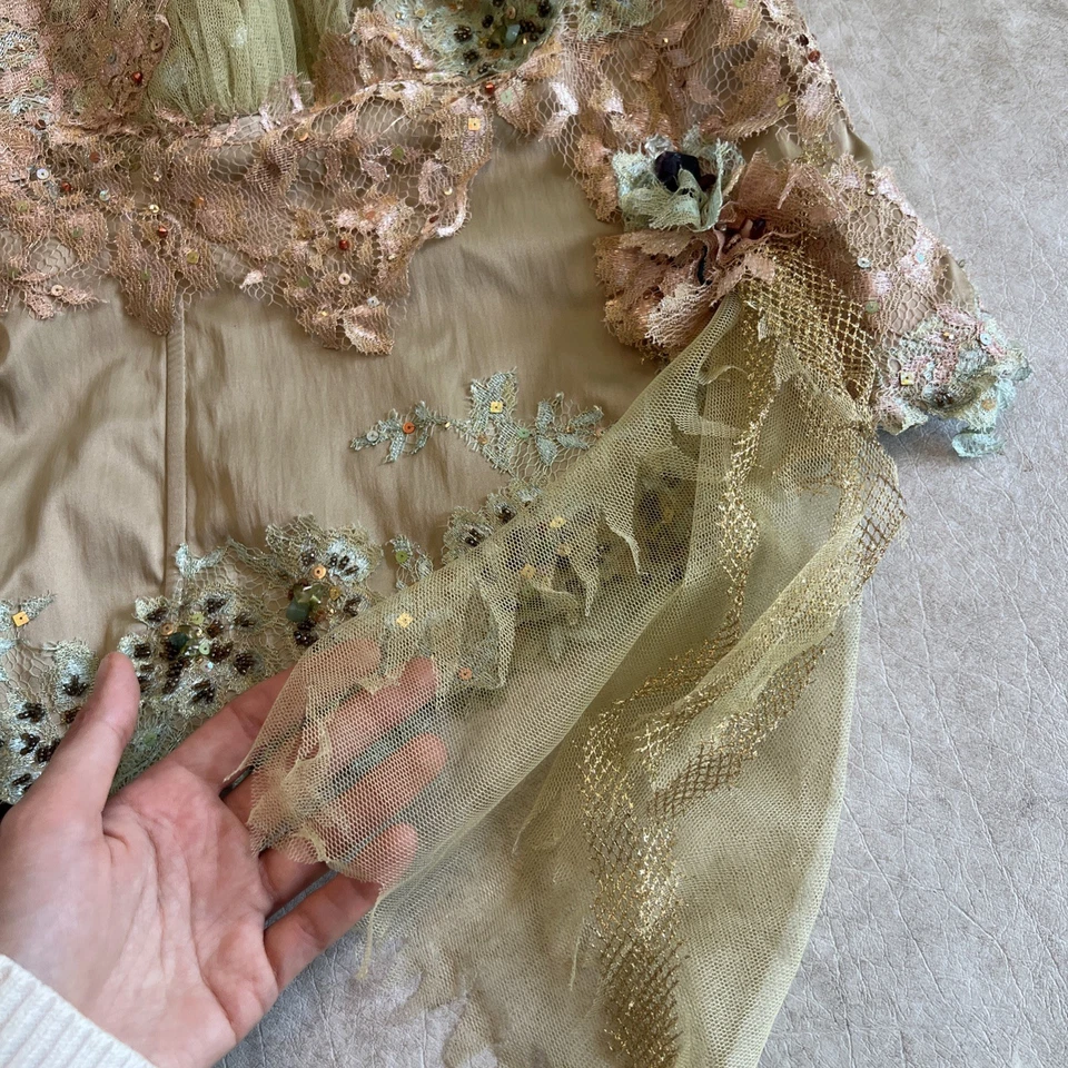 IMPRESIONANTE HADA RARA Y2K Mandalay Beige Corsé Natural Noche Top Cuentas Lentejuelas Foto 4 de 4