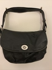 Coach Black Leather Legacy Crescent Flap W Turn Lock Shoulder Bag Purse