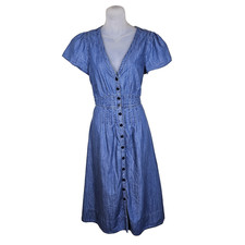 Madewell Women Denim Pleat-Waist Midi Shirt Dress Chambray Cottage Blue Button 6