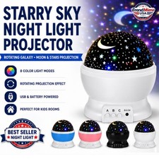 Proyector de luz nocturna cielo estrellado niños luna galaxia lámpara giratoria bebé guardería