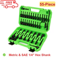 55-Piece Magnetic Nut Driver Set, Metric & SAE 1/4" Hex Shank, Impact Driver Soc