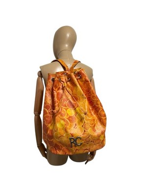 Vtg Roberto Cavalli Orange Print Plastic Backpack