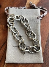 $595 David Yurman Sterling Silver 12mm Oval Link Chain Bracelet EUC Medium 