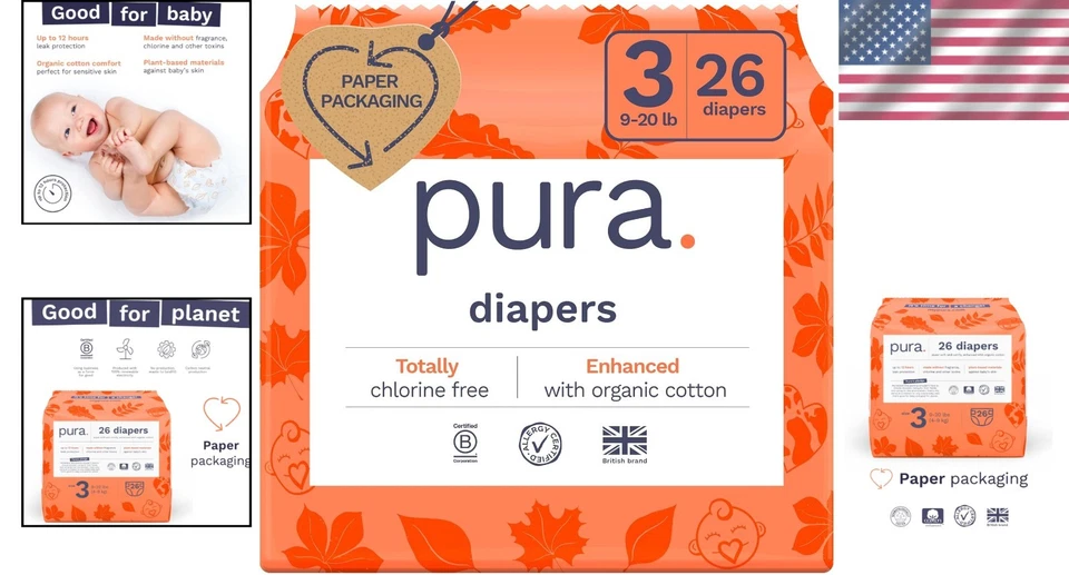 Pañales de algodón orgánico talla 3 - totalmente libres de cloro y ecológicos, 26 unidades Foto 2 de 4