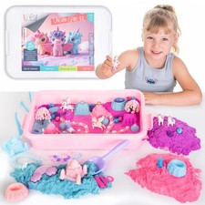Kipipol Unicorn Sensory Bin for Toddlers 34, 57 Magic Sand Art Kit w Sandbox,...