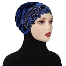 Muslim Women Velvet Rhinestone Headwrap Cover Turban Cap Beanie Bonnet Headwear