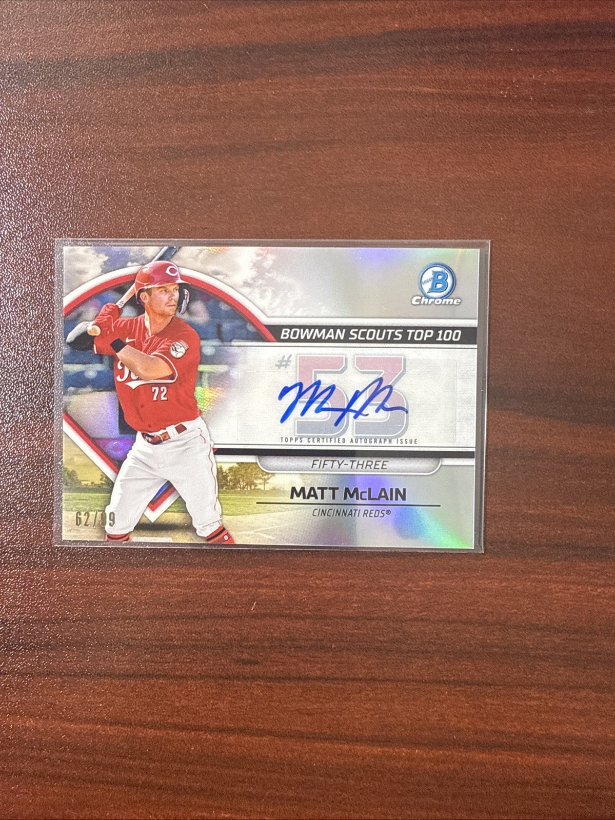 2023 Bowman Scouts Top 100 Matt McLain Auto Refractor 62/99 #BTP-53 Reds SP