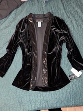Alex Evenings Black Sequin Open Jacket Lightweight Mid-Length Size L