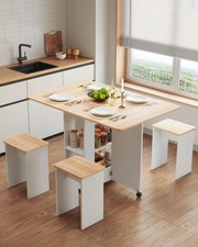 Dining Table and Chairs Set 4 Drop Leaf Table with Storage Shelf for Kitchen