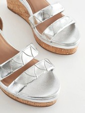 BNWT NEXT Size 4 Extra Wide Fit FOREVER COMFORT Silver Wedge Sandals