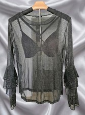 Vintage Witchy Goth Sheer Ruffle Cuff Top Dark Romantic Whimsigoth No Bra XL