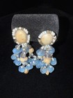 Blue Faux Jasper Cluster e Lucite Beaded Mid Century 1950s Vintage SEE VIDEO