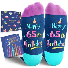 65th Birthday Gifts for Women Men Funny "65 Year Old" Socks with Greeting