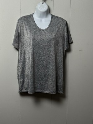 Realessentials Women s  Heather Gray Short Sleeve V Neck Athletic Top Size XL