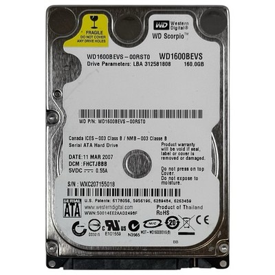 WESTERN DIGITAL WD1600BEVS-00RST0 FHCTJBBB THAILAND 160GB 11MAR2007