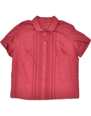 VINTAGE Damen Loose Fit Kurzarm Hemd Bluse IT 46 Large Rot X214