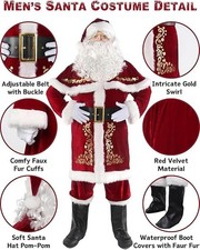 Santa Claus Costume for Men 12Pcs Deluxe Full Santa Suit Adults Size 3X 3XL NEW