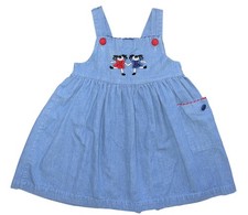 Vintage Peaches  n Cream Girls Denim Dress w/ Embroidered Dolls and Pocket Sz 4 