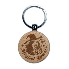 Magical Work Witch Wizard Mage Teacher Student Engraved Wood Round Keychain