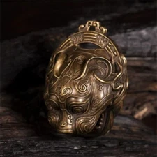 Vintage Brass Bell Tiger Head Pendant Keychain Pendant Bag Pendant