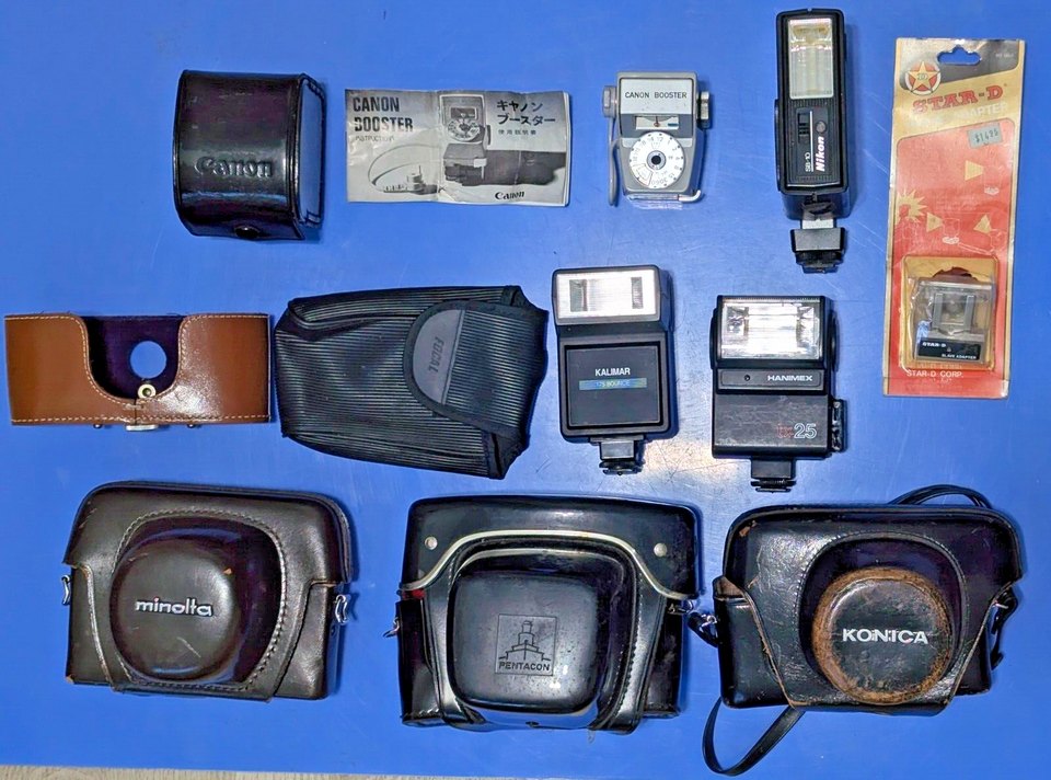 35MM Lot UNTESTED Minolta Konica Ricoh Praktica Yashinon Canon Flash ...