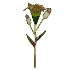 Rare Vintage Gold Filigree Lily Enamel Art Glass Flower Sculpture Large.