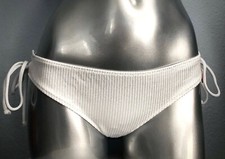 PINK Victoria's Secret White Shine Mini Cheekster Ribbed Lace Up Bikini Bottom L
