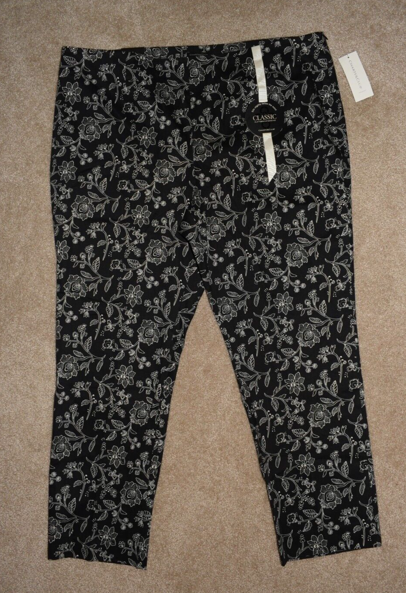 charter club dress pants New Womens 18 Black Floral Slim Leg Classic Fit Stretch these Charter Club plus