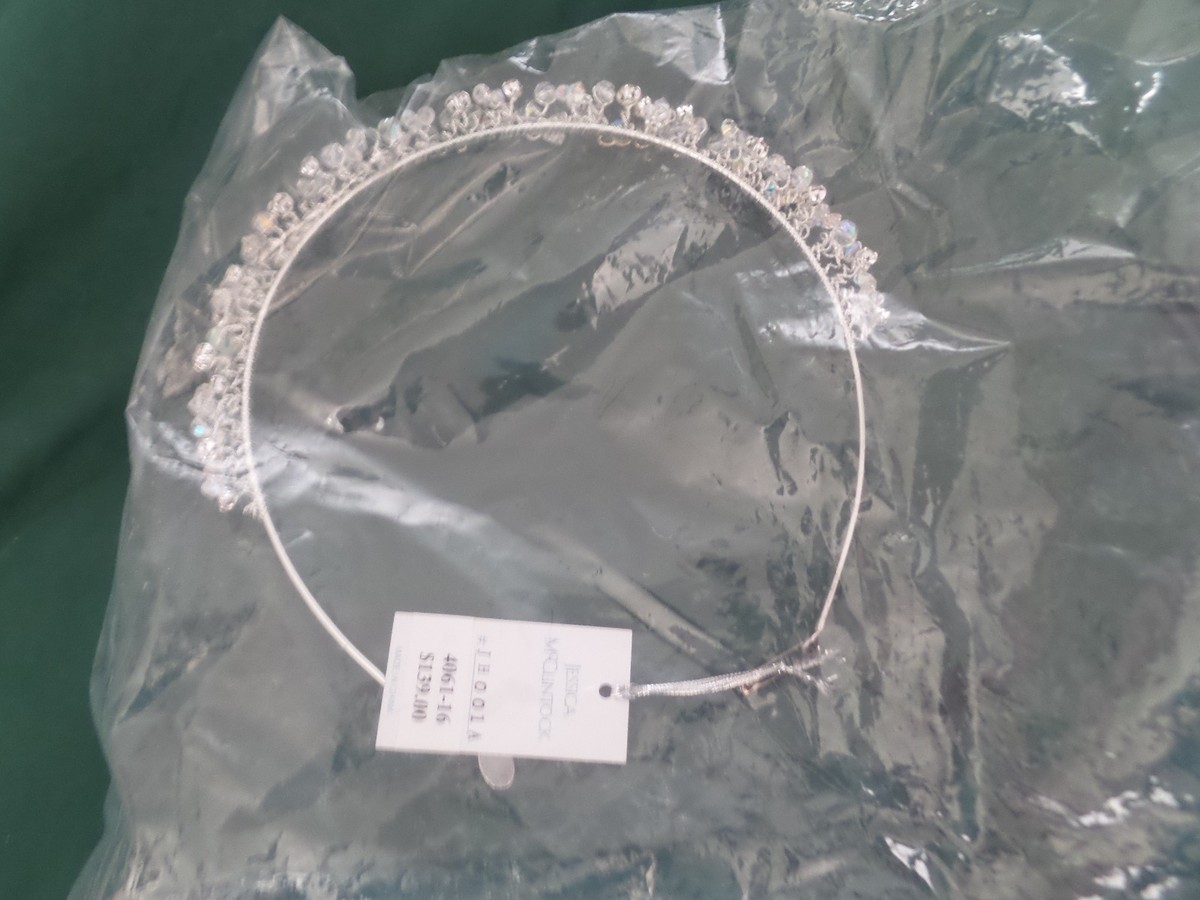Jessica McClintock Silver Crystal Wedding Headband Glitz Sparkly Classic Swarovski Headband, Silver Bridal  main image 3