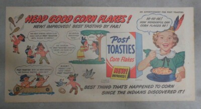 Post Cereal Ad: Post Toasties Corn Flakes! from 1950's Size: 7.5 x 15 inches