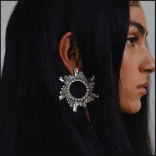 Large Fashion Earrings Flower Silver Circle Pink Statement Luxury Jewellery