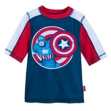 Marvel Captain America Rash Guard Swim Shirt Boy 5/6
