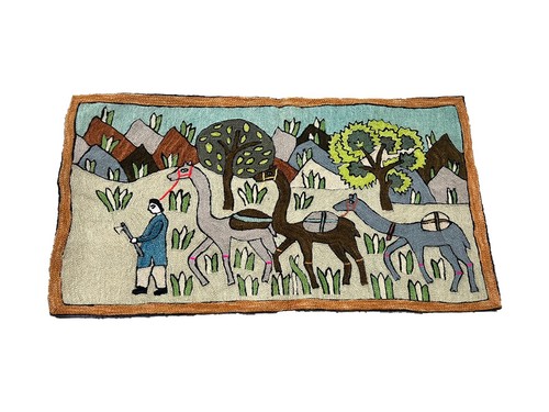 Vintage Pictorial Wall Hanging Camel Chain Stitch Handmade Tapestry 95x57 cm - Picture 2 of 7