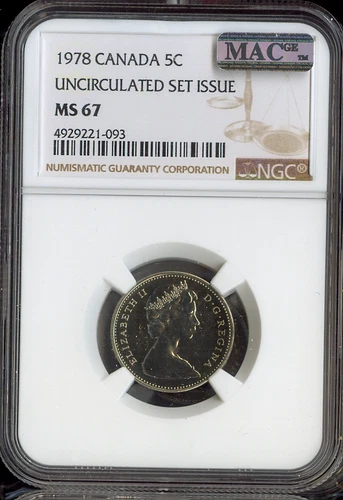 1978 Canada 5 Cents 5C NGC MS67  - Quality
