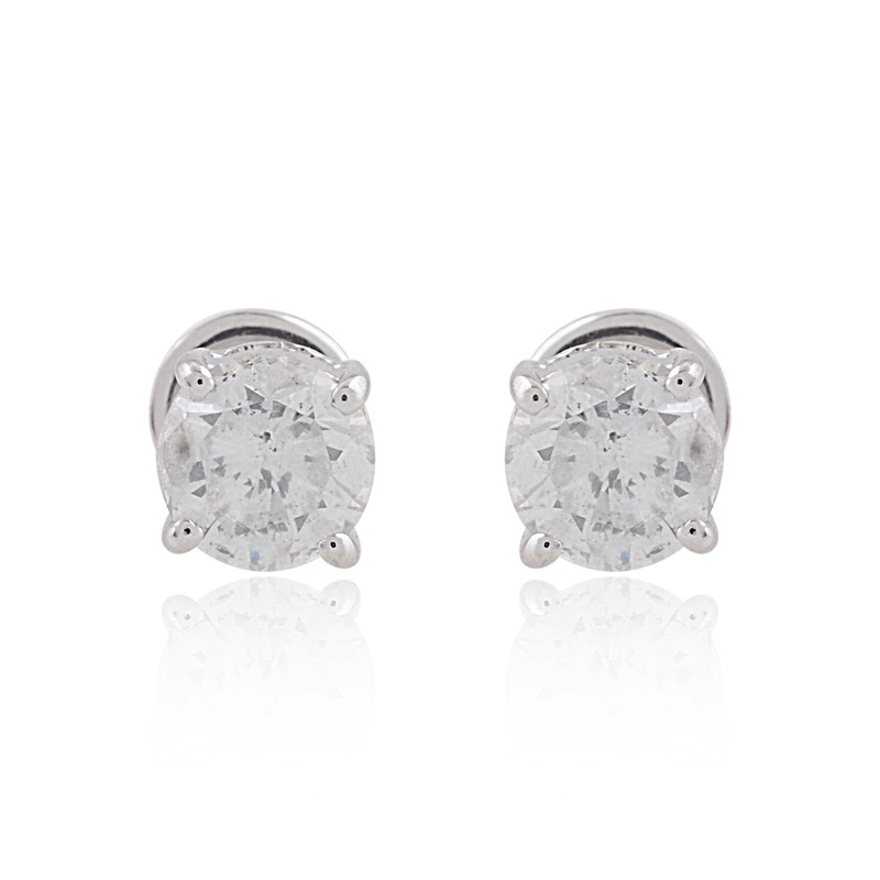 0.89 Ct SI Clarity H Color Solitaire Round Diamond Stud Earrings 10k White Gold