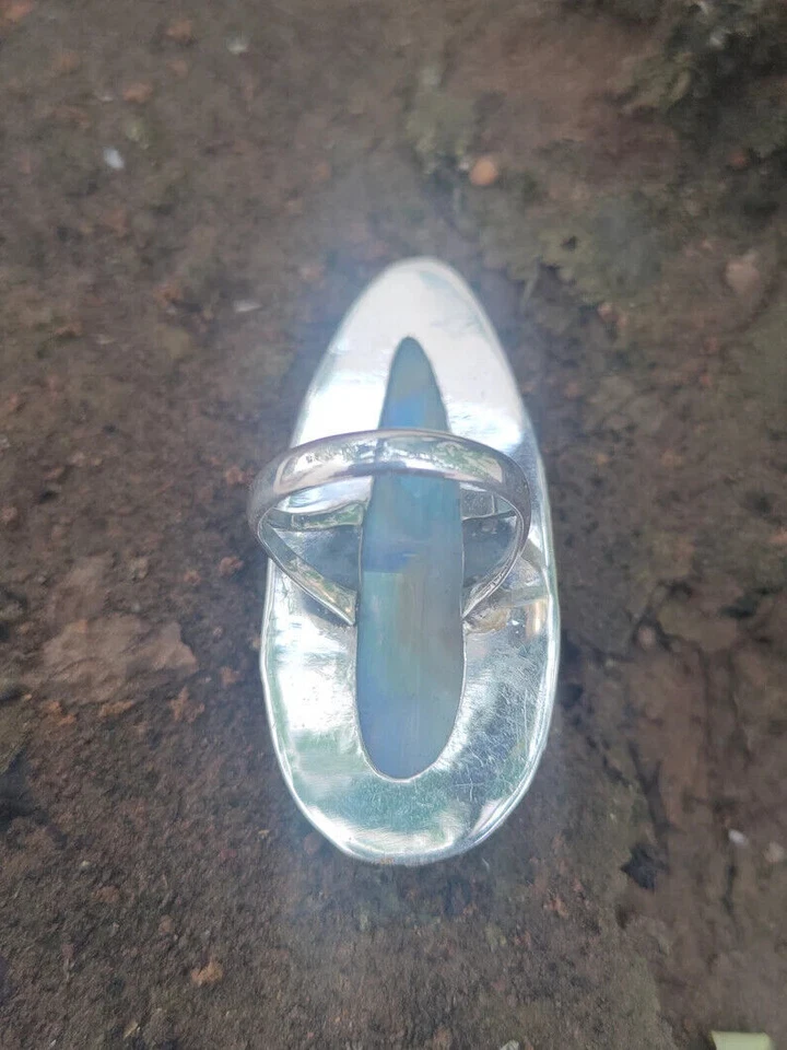 Anillo Grande Arco Iris Piedra Lunar Plata Esterlina Boho Distintivo Anillo Hecho a Mano Anillo A Foto 3 de 4