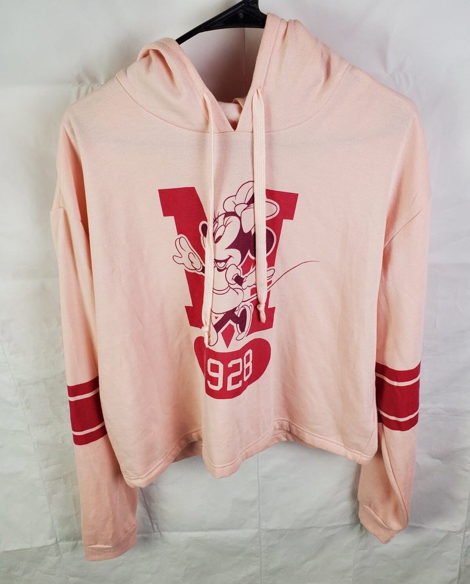 Disney Hoodie Womens XL Pink Minnie Mouse Cropped Pullover