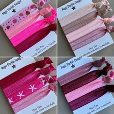 Hair Ties for Women or Girls Fold Over Elastic Soft Gentle Stretchy Pink Bands