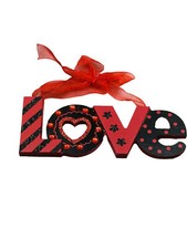 NEW VALENTINE'S DAY TREE ORNAMENT "LOVE" RED BLACK W RHINESTONES GLITTER3x6