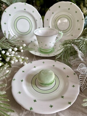Vintage Roslyn Stella grüne Teetasse & Untertasse Royal Stafford fehlende Teeteller