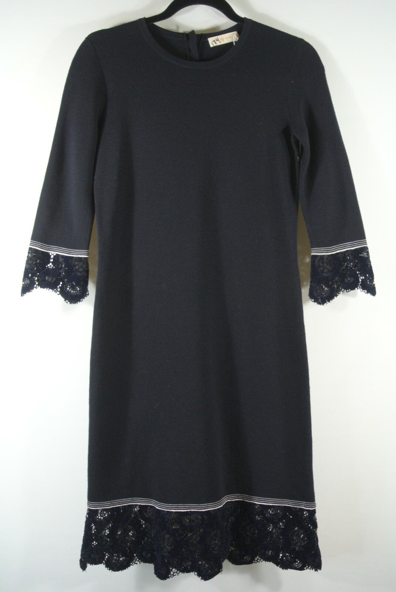 NEW Tory Burch Lace Trim Wool Sweater Dress in Navy - size XS