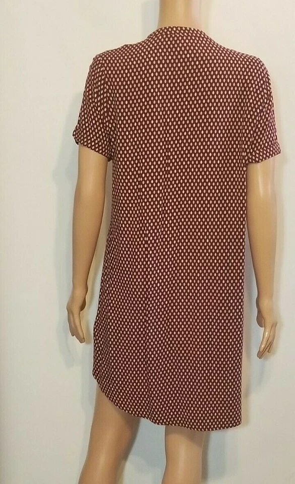 H&M Burgundy & White Pattern Short Sleeves V-neckline Relaxed Fit Peasant Dress - Image 4 of 4