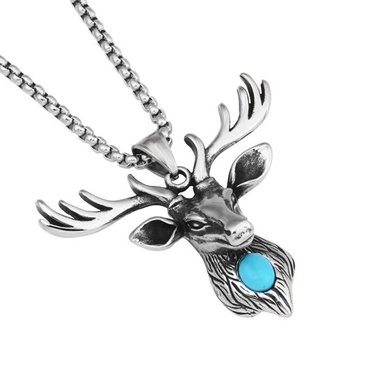 Hombre Unisex Turquesa Cuerno de Ciervo Colgante Collar Animal Joyero Cadena 24" Foto 4 de 4