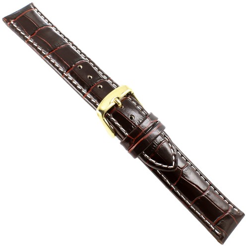 19mm deBeer Crocodile Grain Dark Brown Stitched Padded Watch Band Strap - 第 1/5 張圖片