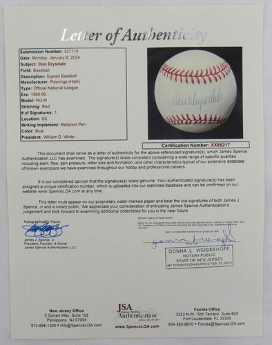 Don Drysdale Signed Rawlings Baseball JSA LOA XX85217 - Picture 8 of 8