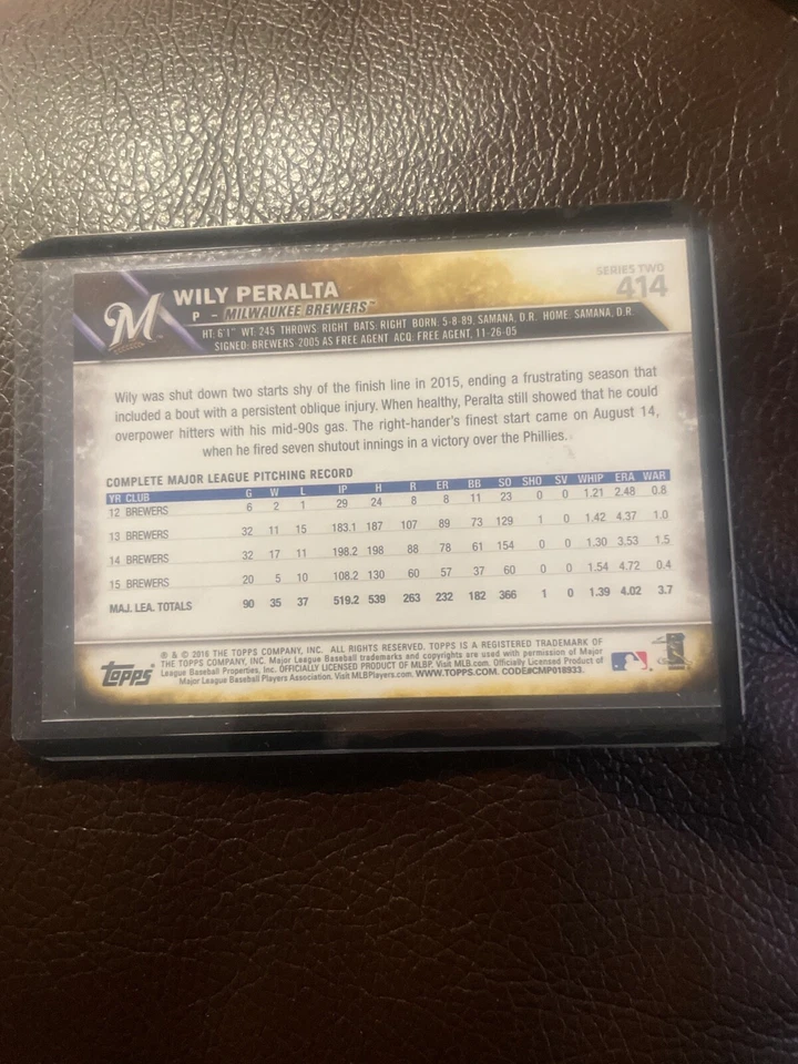 2016 Topps - Jackie Robinson Jersey Variation Wily Peralta #414 Horizontal - Image 2 of 2