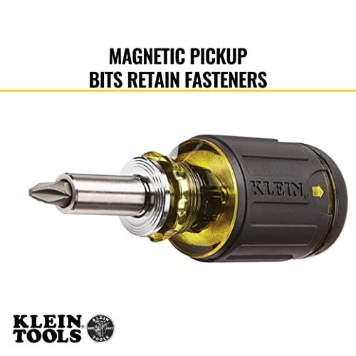 Klein Tools 32308 Multi-bit Stubby Screwdriver, Impact Rated 8-in-1 Adjustable